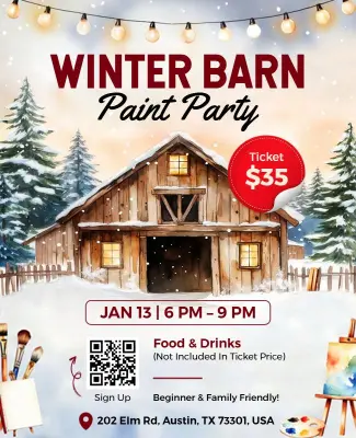Winter Barn Paint Party Event Flyer Template