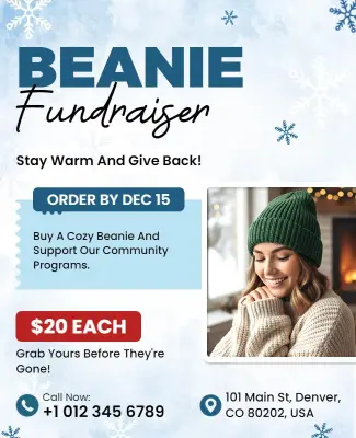 Winter Beanie Fundraiser Charity Event Flyer Template