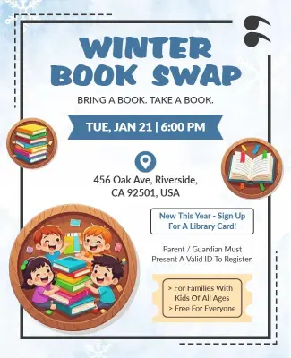 Winter Book Swap Event Poster Template