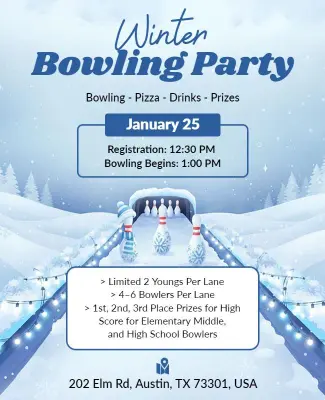 Winter Bowling Party Event Flyer Template