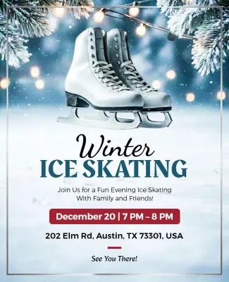 Winter Evening Ice Skating Event Invitation Flyer Template