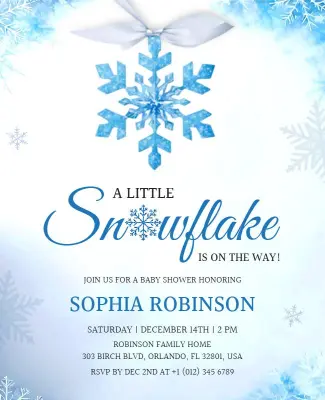 Winter Snowflake Baby Shower Invitation Flyer Template