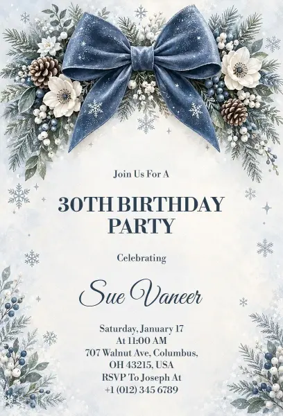 Winter Themed 30th Birthday Party Invitation Template