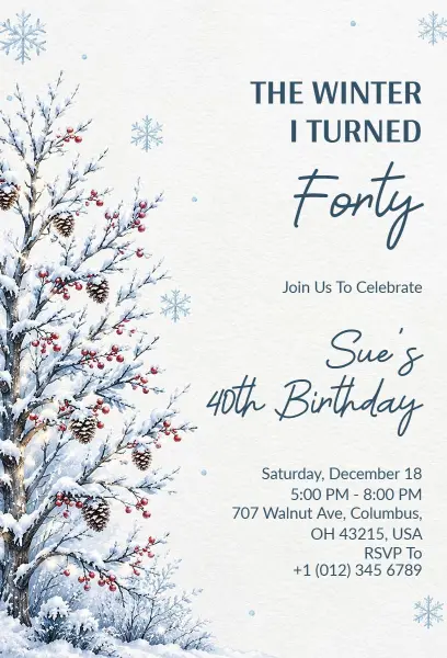 Winter Themed 40th Birthday Celebration Invitation Template