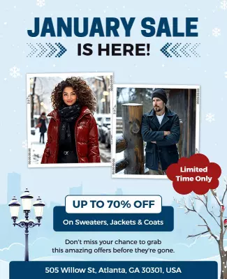 Winter Themed January Sale for Fashion Apparel Poster Template