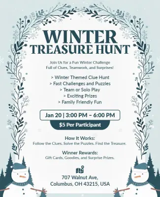 Winter Themed Treasure Hunt Event Flyer Template