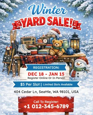 Winter Themed Yard Sale Event Flyer Template