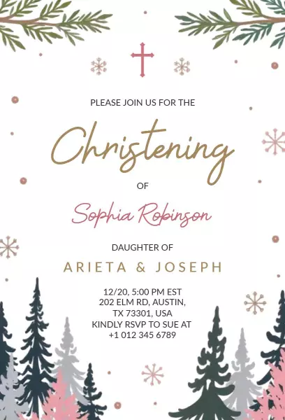 Winter Wonderland Christening Celebration Invitation Template