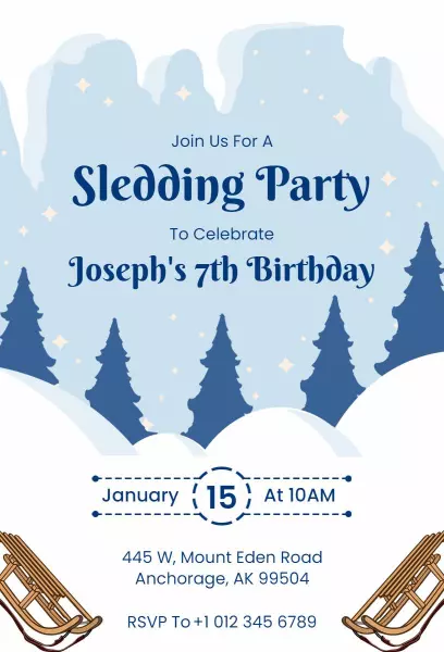 Winter Wonderland Sledding Birthday Celebration Invitation Template