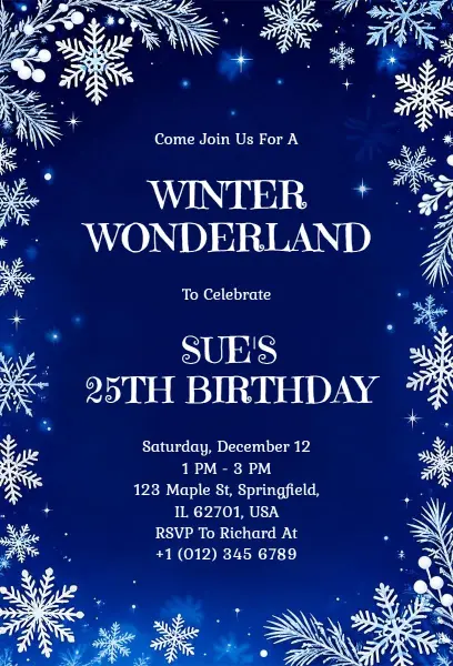 Winter Wonderland Snowflake 25th Birthday Invitation Template