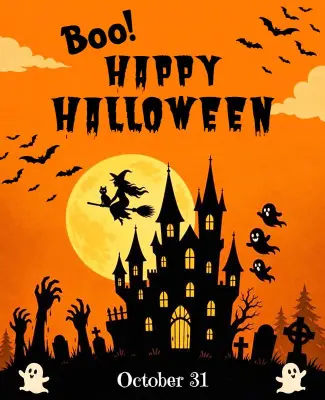 Witch and Ghost Halloween Greeting Poster Template