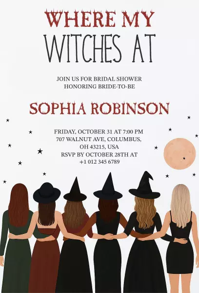 Witchy Bridal Shower Spooky Halloween Celebration Invitation Template