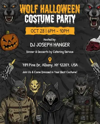Wolf Halloween Costume Party Flyer Template