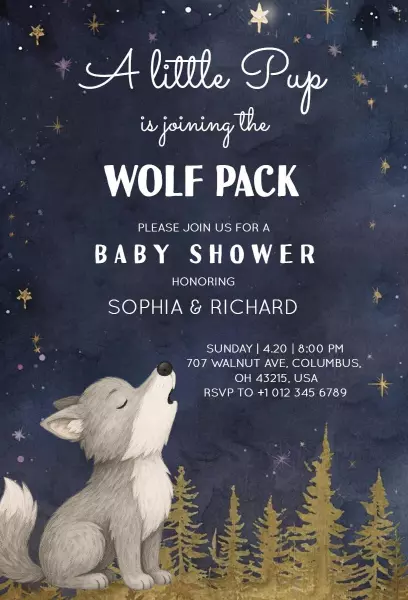 Wolf Pack Themed Baby Shower Celebration Invitation Template