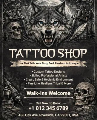 Wolf-Themed Tattoo Shop Flyer Template