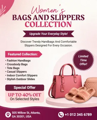 Women's Bags and Slippers Promotion Flyer Template