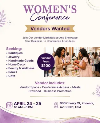 Women's Conference Vendor Wanted Flyer Template