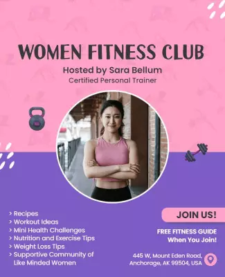 Creative Pink Women Fitness Club Community Flyer Template