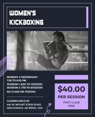 Womens Kickboxing Class Promotional Flyer Template