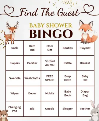 Woodland Animal Baby Shower Bingo Flyer Template