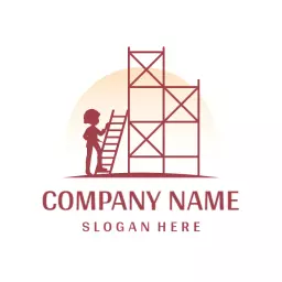 Worker Climbing Scaffolding Structure for Construction Logo Template