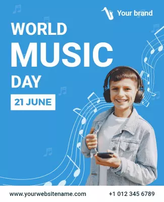 Vibrant Blue World Music Day Celebration Flyer Template