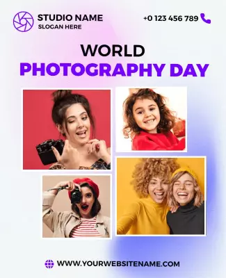 Vibrant Purple World Photography Day Celebration Flyer Template