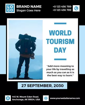 Bold Blue World Tourism Day Adventure Flyer Template