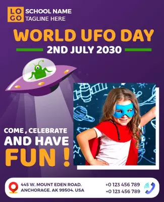 Colorful Space-Themed World UFO Day Celebration Flyer Template