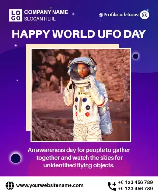 Cosmic Blue World UFO Day Celebration Flyer Template
