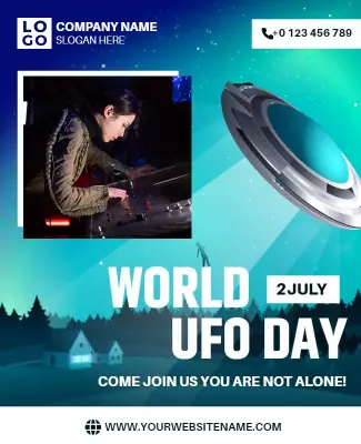 Futuristic Blue UFO Day Celebration Flyer Template
