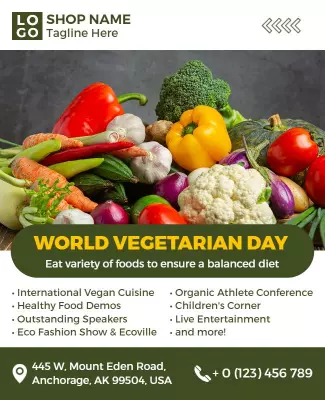 Vibrant Green World Vegetarian Day Celebration Flyer Template