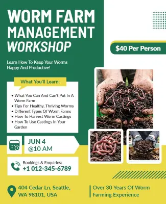 Worm Farm Management Workshop Flyer Template