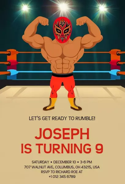 Wrestling Champion Themed Birthday Bash Invitation Template