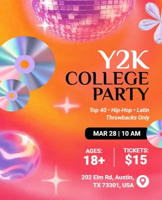 Y2k College Party Flyer Template
