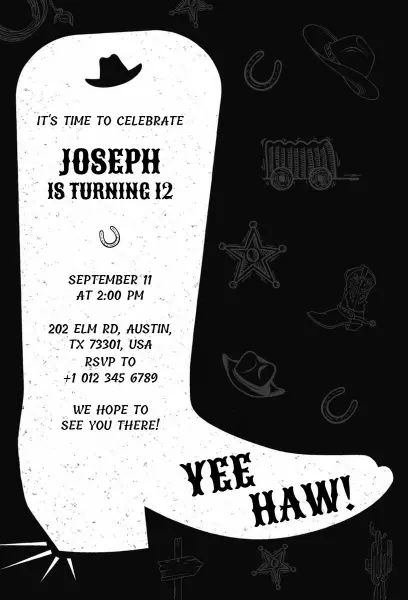 Yee Haw Cowboy Boot Adventure Birthday Invitation Template