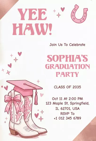 Yee Haw Western Themed Graduation Celebration Invitation Template