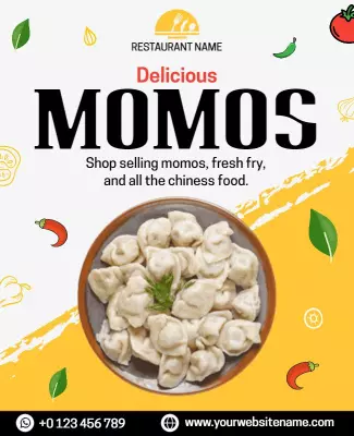 Yellow and White Momos Food Advertisement Flyer Template