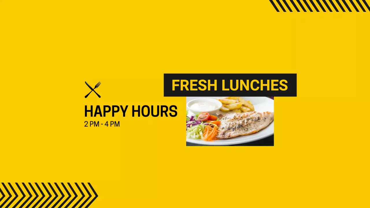 Yellow Background with Fresh Lunches and Happy Hours Food Banner Template
