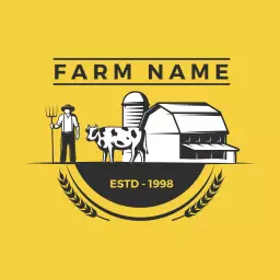 Yellow Farm Scene Depicting Cattle and Barn Logo Template
