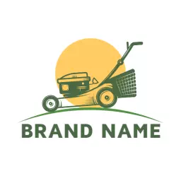 Yellow Sun Behind a Green Lawn Mower for Lawn Care Logo Template