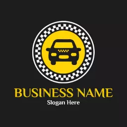 Yellow Taxi Cab Icon with Checkered Frame Design Logo Template