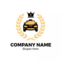 Yellow Taxi Logo Surrounded by Elegant Wreath Design Logo Template