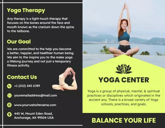 Yoga Therapy Wellness Center Relaxation Guide Brochure Template
