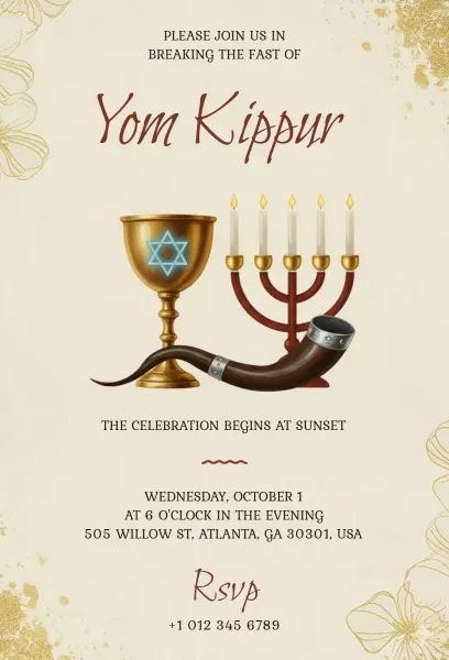 Yom Kippur Celebration Breaking Fast Festival Invitation Template