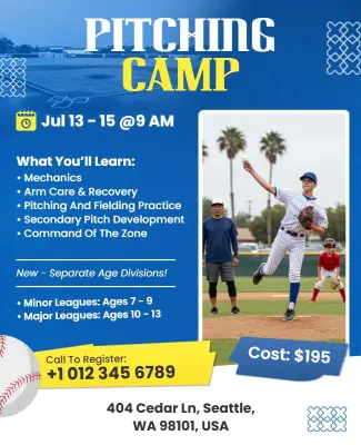 Youth Baseball Pitching Camp Flyer Template
