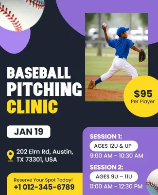 Youth Baseball Pitching Clinic Flyer Template