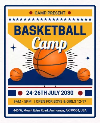 Dynamic Orange Basketball Camp Event Flyer Template