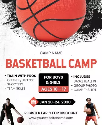 Dynamic Orange Basketball Training Camp Flyer Template