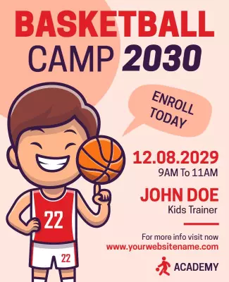 Playful Red Basketball Camp Registration Flyer Template